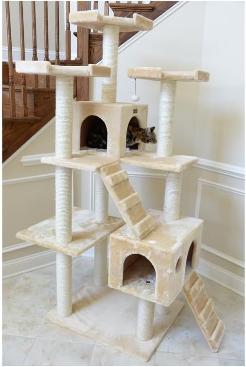 Maykoosh Cat Tree with Scratching Posts, Large Cat Play Furniture, Multi-Level Cat Tower Beige