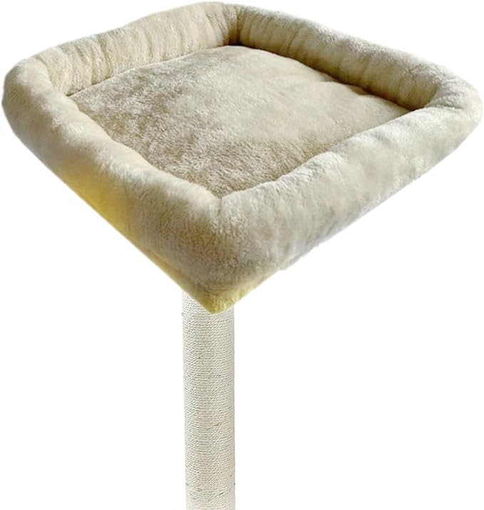 SHENGOCASE Cat Tree Tower Accessories Replacement Parts Top Bed Cover Cushion for Cat Perch with Elastic Band (11.8" x 11.8", Beige)