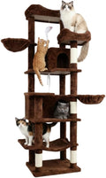 Multi-Level Large Cat Tree, 68-Inch Cat Tower for Indoor Cats, Plush Multi-Color Cat Condo with 4 Scratching Posts, 2 Perches, 2 Caves, Hammock, Pompom，Extra Large Top Perch (Brown)