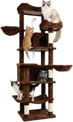 Multi-Level Large Cat Tree, 68-Inch Cat Tower for Indoor Cats, Plush Multi-Color Cat Condo with 4 Scratching Posts, 2 Perches, 2 Caves, Hammock, Pompom，Extra Large Top Perch (Brown)