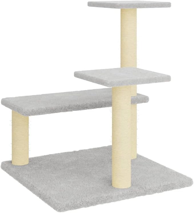 vidaXL Cat Tree Light Grey Engineered Wood, Plush, sisal Medium Durable