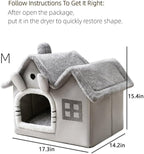 Luxury Double Roof Indoor Dog House Cat Nest,Foldable Warm Soft Kennel,30D High Elastic Memory Sponge,Removable Cushion and Non-Slip Bottom (Grey Double Roof, M)
