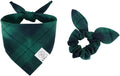 E-Clover St Patricks Day Dog Bandanas & Matching Scrunchie Set Plaid Dog Bibs Scarf Boy Triangle Kerchief Bandana for Small Dogs Puppy Birthday Gifts Pet Owner Mom Green Spring
