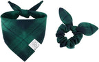 E-Clover St Patricks Day Dog Bandanas & Matching Scrunchie Set Plaid Dog Bibs Scarf Boy Triangle Kerchief Bandana for Small Dogs Puppy Birthday Gifts Pet Owner Mom Green Spring