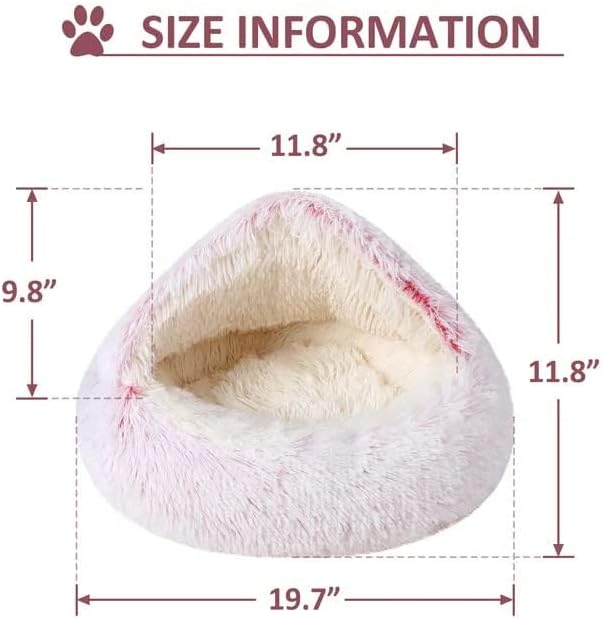 Cat Bed Round Fluffy Hooded Cat Bed Cave, Anti-Anxiety Cave Bed with Hooded Blanket, Cozy Cuddler Luxury Puppy Pet Bed, Anti-Slip Bottom and Machine Washable (Pink, Medium)