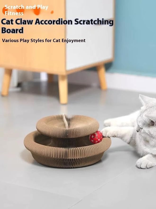 Magic Organ Cat Scratcher – Foldable Corrugated Cardboard Cat Scratching Board, Recyclable Wood Grain Scratch Pad Toy for Indoor Cats & Kittens