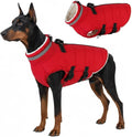 Mklhgty Large Dog Coat with Harness Built-in, Waterproof Reflective Fleece Lined - Warm Windproof Winter Jacket with Back Zipper, Cold Weather Snow Dog Coats - Red - 2XL