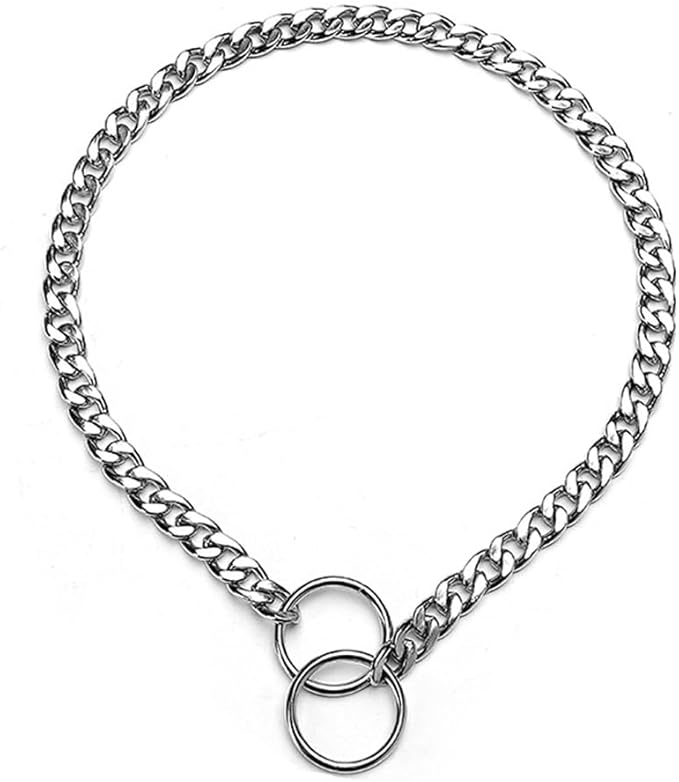 Dog Chain Collars for Large Dogs,Adjustable Flat Silver Metal Dog Collar,Heavy Duty Slip P Link Martingale Collar for Small Medium Large Big Dogs XL