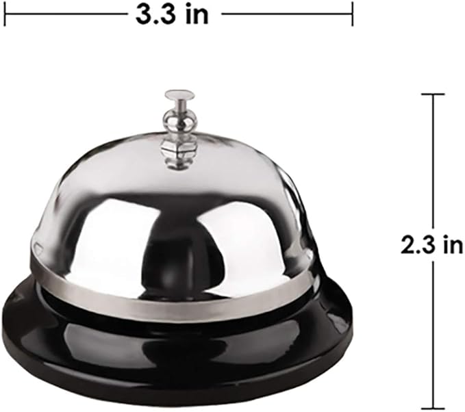 Call Bell 2 Packs 3.3 Inch Diameter with Metal Anti-Rust Construction, Desk Bell for Hotels, Schools, Restaurants, Reception Areas, Hospitals, Warehouses(Silver)