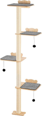 HAPPYBUY 4 Tiers Cat Tree, Cat Wall Furniture Set with 4 Jumping Boards, Wall-Mounted Cat Floating Shelf up to 40 lbs, 12 mm Pine Wood Cat Perch for Sleeping, Playing and Climbing