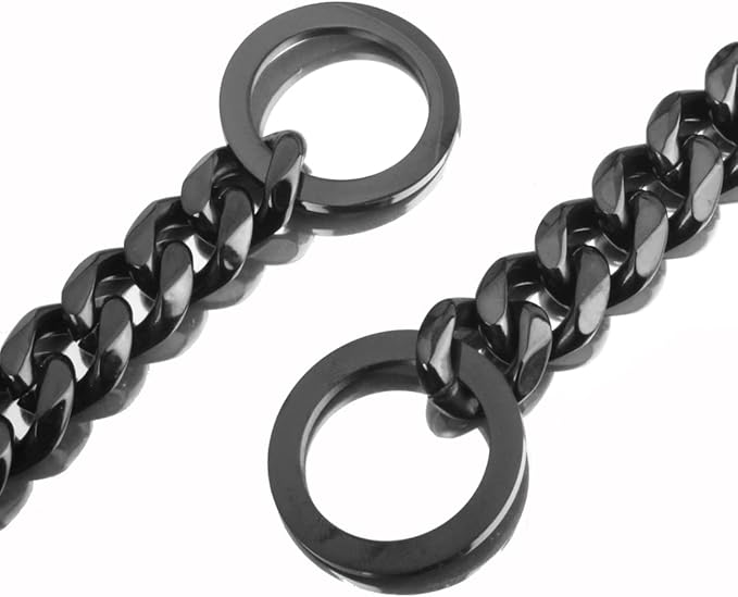 Black Dog Chain Collar 11mm/15mm/19mm Cuban Link Chain Dog Collar Chew Proof Dog Chain Collar Walking Training for Small Medium Large Dogs 12-26inch(15mm,20inch)