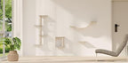 Modern Wall-Mounted Cat Furniture Set-4pcs Deluxe Cat Wall Shelves with Plush Bridge,Steps, Scratcher & Sisal Cat Tree | Sturdy 22lbs Capacity,Space-Saving Vertical Playground,for Active Indoor Cats