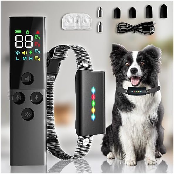 Dog Shock Collar with Remote Control,IP67 Waterproof Dog Training Collar with 4 Training Modes Rechargeable Shock Collar with 99 Adjustable Levels Dog Collars for Small Medium Large Dogs(8-120 Lbs)