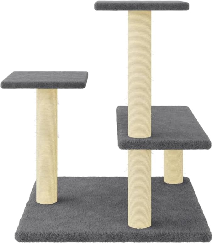 vidaXL Cat Tree Dark Grey Engineered Wood, Plush, Sisal Medium Cat Tree