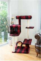 Maykoosh Cat Tree 50" - Plaid Cat Condo, Lounger, Perch & Scratching Post