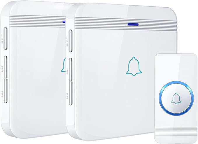 AVANTEK Wireless Doorbell, Waterproof Door Bell Chime Operating at over 1300 Feet, Classroom Doorbell with 52 Melodies, CD Quality Sound and LED Flash, 1 Button + 2 Plug-in Receivers, D-3W