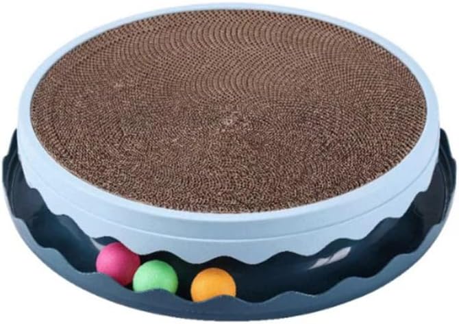 Double Layer Cat Scratcher Toy with Balls, Large PET Resin Scratching Board and Lounge with Replaceable Cardboard Layers for Cats, Furniture Protector (Light Blue)