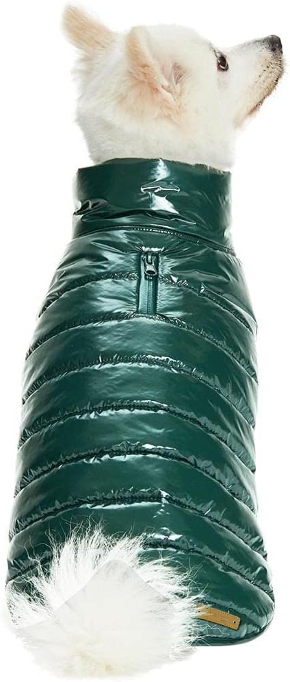 Blueberry Pet Cozy & Comfy Windproof Lightweight Quilted Fall Winter Glossy Dog Puffer Jacket in Hunter Green, Back Length 17", Size 16, Warm Coat for Large Dogs