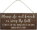 Baby Sleeping Sign for Front Door - Funny No Soliciting 10x5inch Hanging Wood Plaque - Please Do Not Knock or Don't Ring Doorbell Dogs Will Bark(XXQ002)