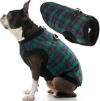 Gooby Fashion Vest Check Dog Jacket - Green Check, X-Large - Warm Zip Up Bomber Vest Dual D Ring Leash - Winter Water Resistant Small Dog Sweater
