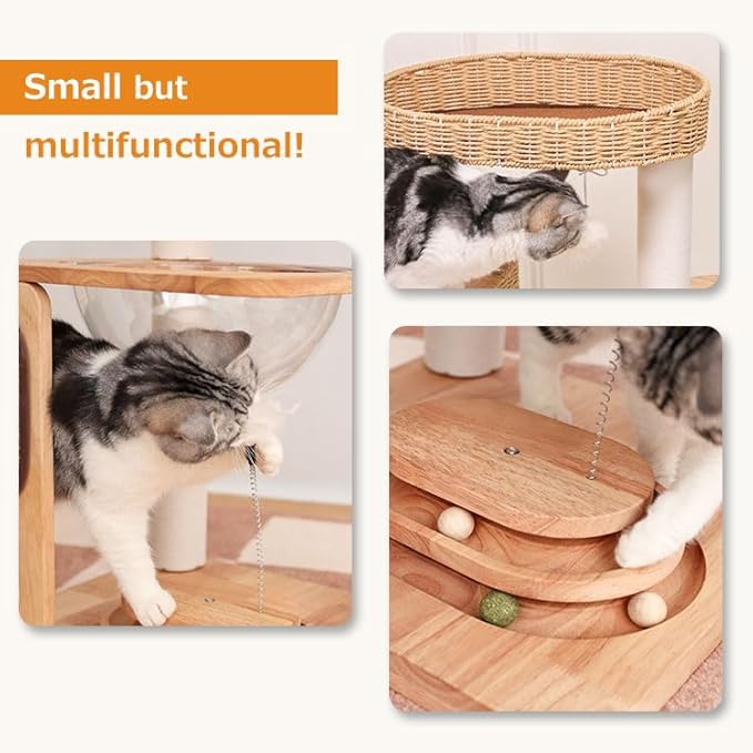 Cat Tree Tower, Freestanding, Stylish, Cushioned Bed, Large Base, for Multiple Cats, Compact, Winter and Summer Use, Summer Mat Included, for Large Cats (81cm Brown)