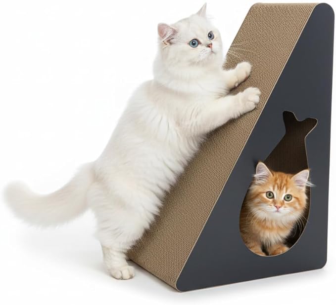 2-in-1 Set: 9.45" 6-Sided Cat Scratcher Post for Indoor Cats, Reversible Triangle Cardboard Scratching Pad with Bonus Small Scratch Pad, Durable Furniture Protector for Kittens & Senior Cats
