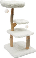 44.1-Inch Wooden Cat Tree, Cat Tree for Large Cats Tree for Indoor Cats Climbing Frame for Cat with Scratching Post, Wide Base, Dangling Ball, White