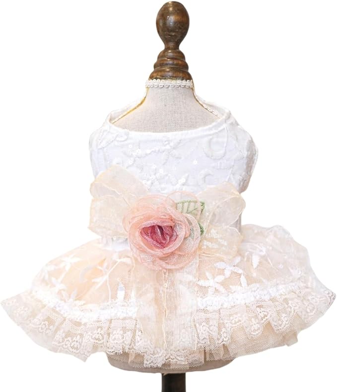 Fashion Sweet Puppy Dog Blingbling Princess Skirt Pet Dog Lace Cake Camisole Tutu Dress G-White-1 M
