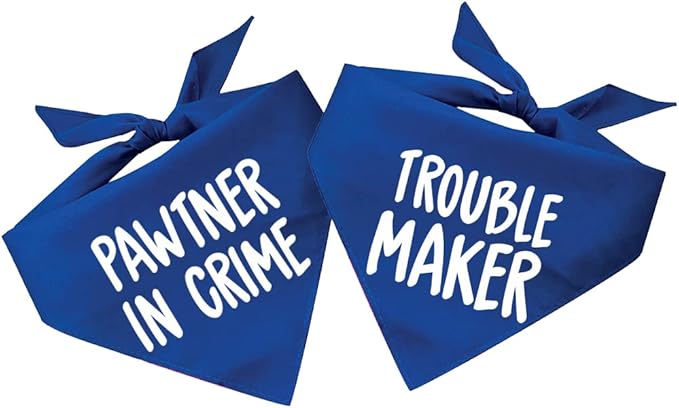 Pawtner in Crime & Trouble Maker Dog Bandana Set (2 Pack - Royal, XS 577 578)