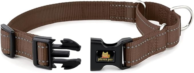 PLUTUS PET Reflective Martingale Collar with Quick Snap Buckle,No Pull Dog Choker Collar for Small Medium Large Dogs, L, Chocolate