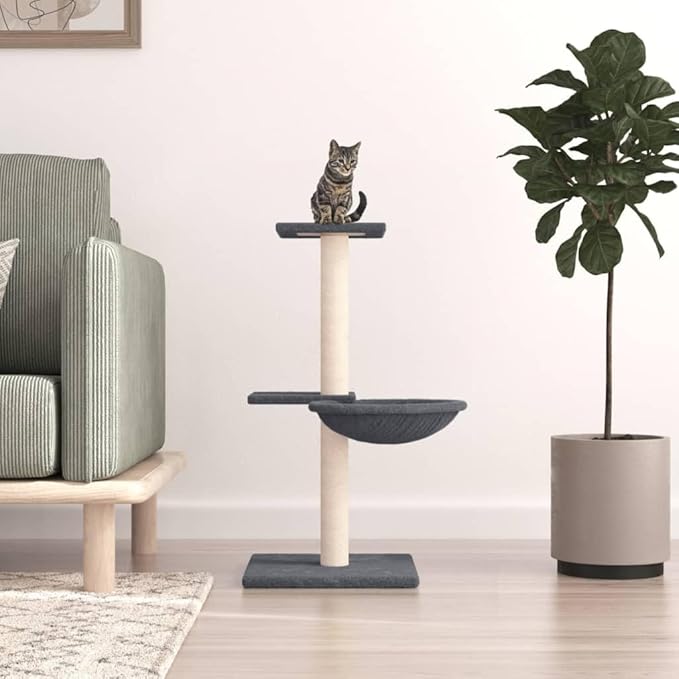 vidaXL Cat Tree Dark Grey Engineered Wood, Plush, sisal