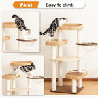 Modern Cat Tree for Large Cat, 48-Inch Tall Cat Tower with Scratching Post for Indoor Cats, Multi-Level Cat Condo with Hand-Woven Cat Bed and Acrylic Bowl
