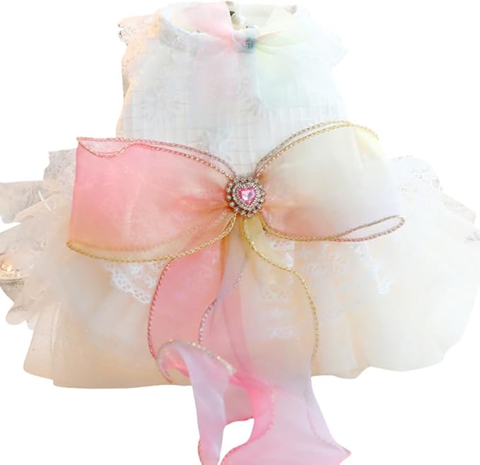 Fashion Sweet Puppy Dog Blingbling Princess Skirt Pet Dog Lace Cake Camisole Tutu Dress D-Pink M