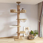 100.4-104.3 Inches Cat Tree Floor to Ceiling Natural Sisal Rope Scratching Climbing Post Adjustable Cat Tree Cat Multi-Level Furniture Activity Center with Soft U-Shaped Hammock