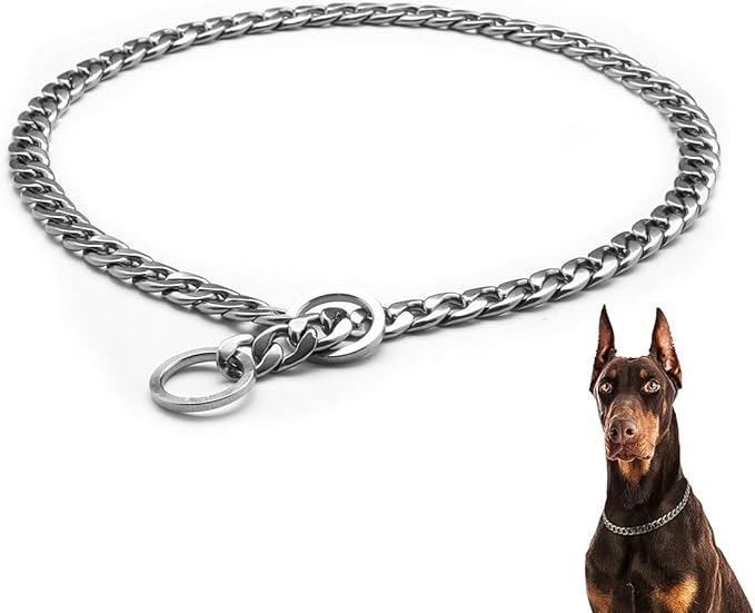 Luxury Flat Chain Design Professional Training Chain Collar, Stainless Steel Dog Training Collar, Professional Flat Chain Design, Mirror Polished (X-Small：16in x 3mm(Neck max 14in))