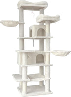 68" Beige Multi-Level Cat Tree with 6 Platforms, Cozy Condos, Hammocks & Sisal Scratching Posts for Indoor Cats