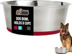 GORILLA GRIP Dog Bowl, Holds 8 Cups (64 fl oz), Food Grade 304 Stainless Steel Food and Water Bowl for Feeding Dogs and Cats, BPA Free Rubber Base, Easy Clean, Dishwasher Safe, Rust Resistant, Red