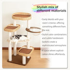 Modern Cat Tree for Large Cat, 48-Inch Tall Cat Tower with Scratching Post for Indoor Cats, Multi-Level Cat Condo with Hand-Woven Cat Bed and Acrylic Bowl