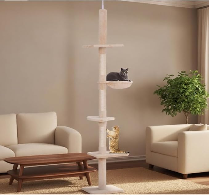 Stylish Cat Tree Tower with Sisal Scratching Posts, Cozy Condo, and Plush Perches for Climbing, Resting, and Play (Beige + Plush)