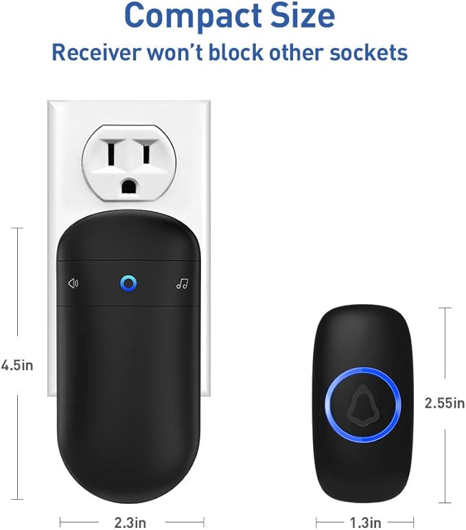 Wireless Doorbell, SECRUI Door bell Over 1000ft Coverage with 2 Plug-In Receivers, 1 Waterproof Push button, 52 Chimes, 110dB loud Sound Colorful LED Flash (Pack of 2)