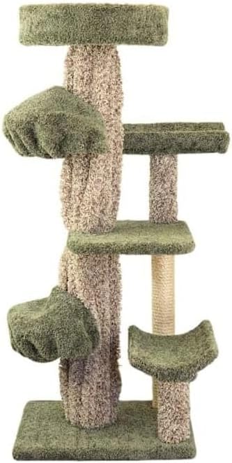 Maykoosh Natural Beauty Multiple Perch Cat Tree, Cat Tree with Scratch Post for All Cat Breeds, Indoor Cat Gym with Perches, Sturdy Wood Construction with Carpet Upholstery Green/Round