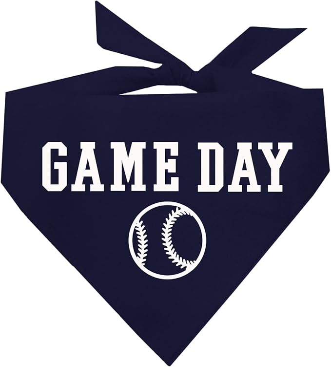 Game Day Dog Bandana | 100% Cotton Adjustable Triangle | Made in USA | Baseball| Sports | Biggest Fan | Game Day | Navy, One Size (1054)