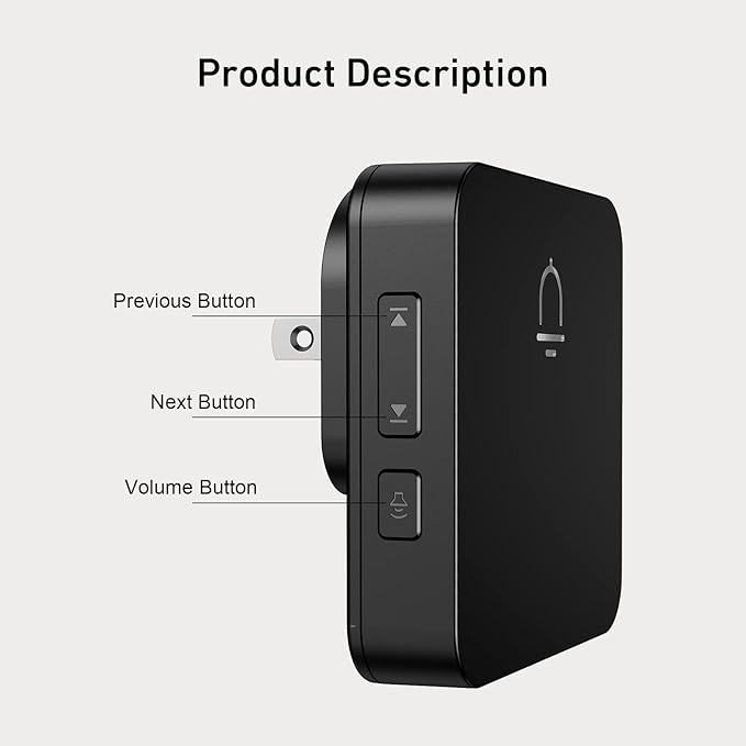 SECRUI Doorbell, 2 Receiver Wireless Doorbell with 1000ft Range, Adjustable Volume, Waterproof Design, Hassle-Free Installation, 32 Melodies, Black