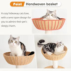 Wood Cat Tree for Large Cat, 57-Inch Tall Cat Tower with Scratching Post for Indoor Cats, Multi-Level Cat Condo with Hand-Woven Cat Bed and Acrylic Bowl Easy to Clean