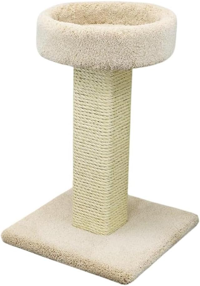 Maykoosh French Flair Elevated Cat Scratch Post with Cat Bed, Compact and Stylish Elevated Cat Bed with Plush Carpet and Sisal Scratching Post, Perfect for Sleep and Play Light Tan