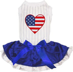 Petitebella USA Heart Puppy Dog Dress (Stripes/Blue White, Large)