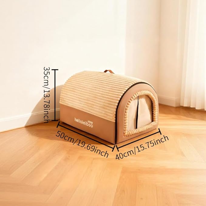 Dog House Indoor, Dog Beds with Privacy Door, Washable Pet Bed Tent, Warm Soft Dog Bed Cave,for Small Medium Extra Large Dogs (Brown, L)