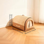 Dog House Indoor, Dog Beds with Privacy Door, Washable Pet Bed Tent, Warm Soft Dog Bed Cave,for Small Medium Extra Large Dogs (Brown, L)
