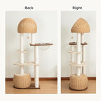 Modern Cat Tree for Large Cat, 60-Inch Tall Cat Tower with Scratching Post for Indoor Cats, Multi-Level Cat Condo with Hand-Woven Cat Bed and Acrylic Bowl