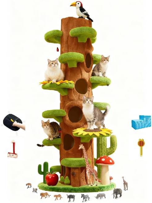 RPZ Cat Tree for Indoor Cats Large Adult, 90-Inch Luxury Cat Tree Paradise with Hiding Spaces, Multi Level Cat Tower for Multiple Cats, Extra Tall Cat Tree for Indoor Cats